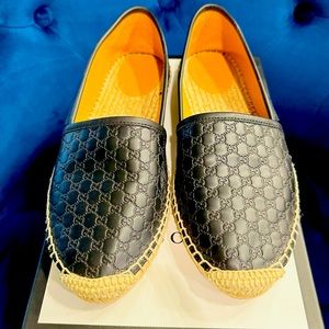 Authentic Gucci Black GG Guccisima Leather Espadrilles